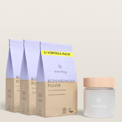 everdrop Bodenreiniger-Pulver Starter Set für einen langanhaltend sauberen Boden inkl. stilvollem Glastiegel