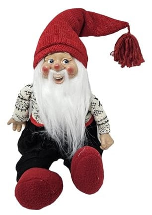Wichtel 45 cm – Rustikale Weihnachtsdeko aus Textil – Winterliche Dekofigur im skandinavischen Stil/Weihnachtsgnom Rot/weiß Weihnachtsmann