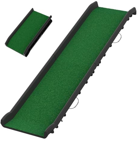 FIVMEN Rampa para perros plegable para coche, escaleras para perros, antideslizante, hasta 90 kg, 156 x 40 cm, rampa para perros, para SUV, grandes animales pequeños, con césped