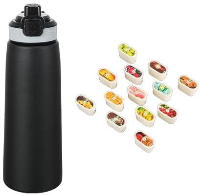 Fragrance Water Drinking Bottle - Fragrance Air Water Bottle - Includes 5 Pods - Black - 800ml - Stainless steel - Steel/metal bottle - BPA free - Up Starterskit - Cola, Orange, Watermelon, Apple