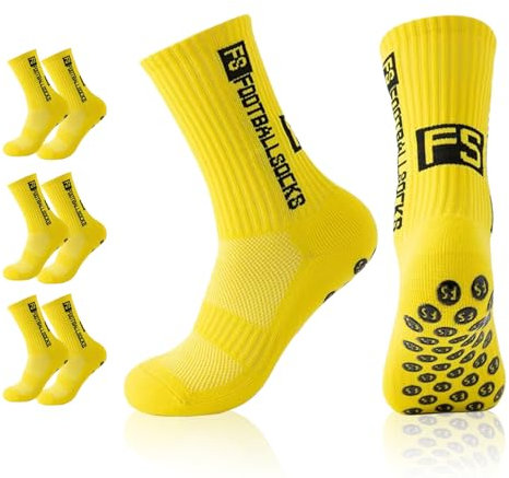 3 Paare Fußballsocken, Grip socken fussball (39-46)- Anti-Rutsch Grip für Herren & Damen - Sport Socken für Fußball, Basketball (DE/NL/SE/PL, Numerisch, 39, 46, Regular, Regular, 3, Gelb)