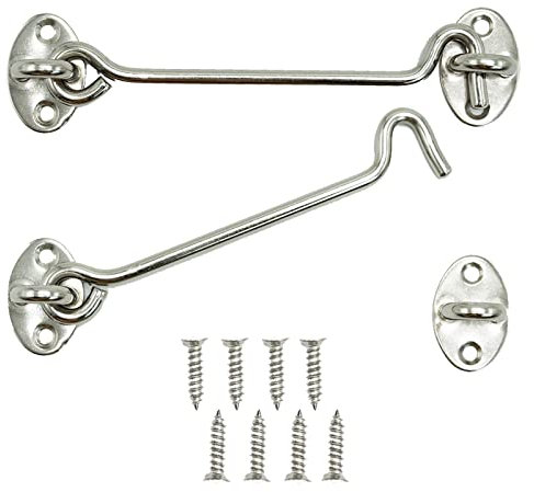 2 ganchos para cabina, cierre de ojo y perno para cerraduras de puerta, pestillo de acero inoxidable para puerta de garaje, puerta de granero, 15 cm, plata