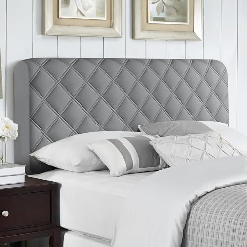 Yesaler Bettkopfteil Bezug Bettkopfteil Hussen Dehnbare Kopfteilbezug Weicher Verdicken Bett Kopfteil Bezug für Schlafzimmer Kopfteil Dunkelgrau 210cm