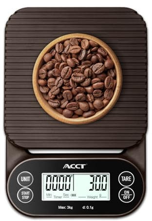 ACCT Kaffeewaage mit Timer – 3 kg/0,1 g Barista-Waage für Espresso, Übergießen & Küchengebrauch, 4 Einheiten, hochpräzise Waage mit rutschfester Matte