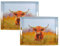 YöL Pack of 2 Highland Cow Serving Tray Design - Drinks Food Snacks Carrier With Handles - Plastic Melamine - Breakfast Lunch Dinner Summer Dining Watercolour Animal Print