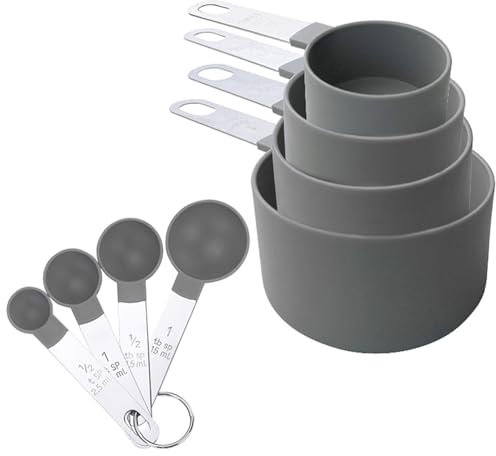 8 Pcs Measuring Cups and Spoons Set Measuring Spoons Sets Cup Measurements Set Nesting Measuring Cups for Measuring Dry or Liquid Ingredients Kitchen Gadgets for Cooking Baking (Grey)