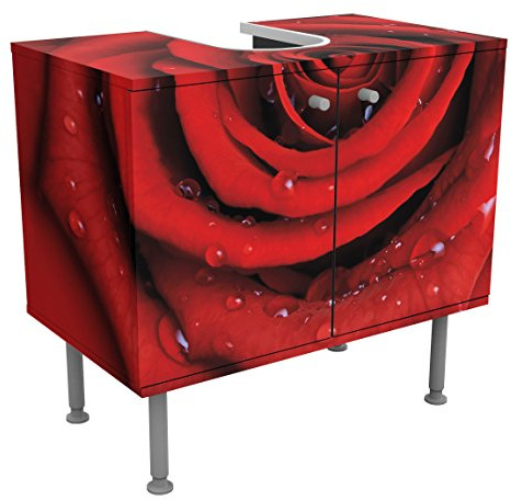micasia Waschbeckenunterschrank 2 Türen Blumen höhenverstellbar mit Füßen - 60er Breite - originell Modern Unterschrank rot Bad Gäste WC Möbel mit Motiv 1509