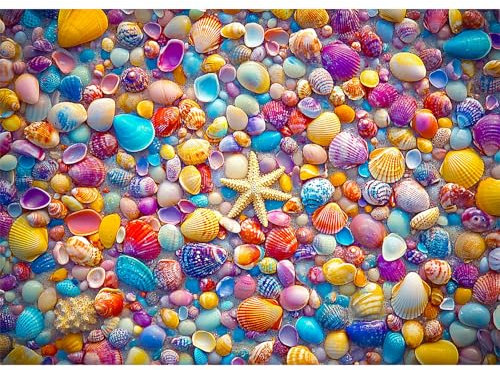 Yunlus Puzzles für Erwachsene 1000 Teile Unmöglich schwer schwierig herausfordernde Puzzles für Erwachsene 1000pc Puzzle Strand Bunte Muschel-Puzzle 1000 Teile 70 x 50 cm