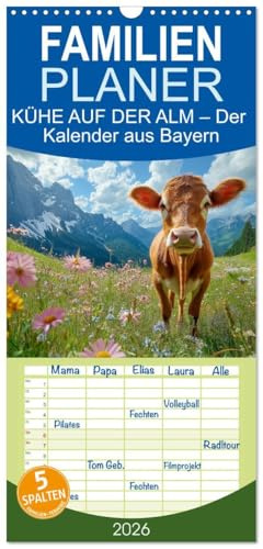 Familienplaner 2026 - KÜHE AUF DER ALM – Der Kalender aus Bayern mit 5 Spalten (Wandkalender, 21 cm x 45 cm), CALVENDO: Entdecke bayerische Kühe auf ... Tradition trifft Idylle. (CALVENDO Tiere)