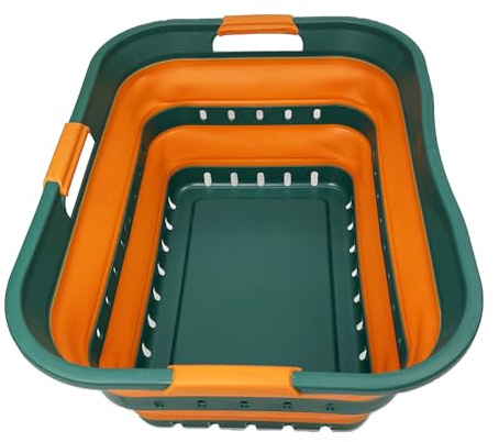 SAMMART 42L Faltbarer Wäschekorb aus Kunststoff – Faltbarer Pop-Up-Aufbewahrungsbehälter/Organizer – tragbarer Wäschekorb – platzsparender (1, Teal Green/Autumn leaf)