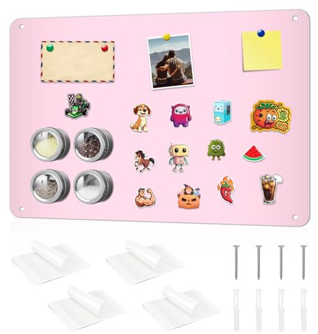 Magnetwand Magnettafel 43 x 30cm - Magnettafel Kinder, Magnettafeln Magnetboard Magnetische Metalltafel, Magnetisches Whiteboard kratzfest Edelstahl Selbstklebend für Wohnung Büro Küche (Rosa)