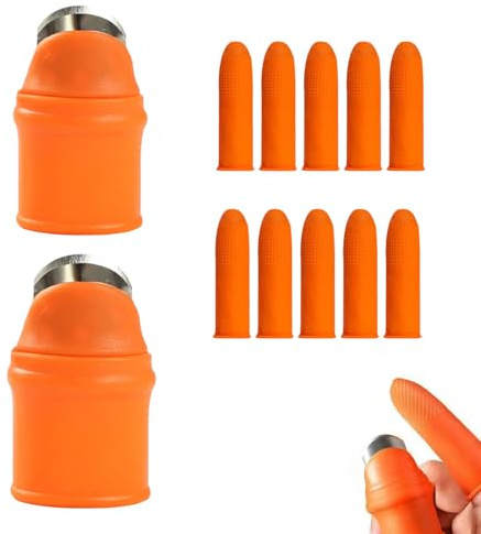 HJDJBD 12er Set Fingermesser,Daumenmesser,Gartenzubehör,Daumen Messer Ernte Werkzeug,Obst Pflücker,Gartenarbeit Gadget,Gadgets, Frauen Separator mit Silikon Fingerschützer für Gemüse Trimmen Pflanzen
