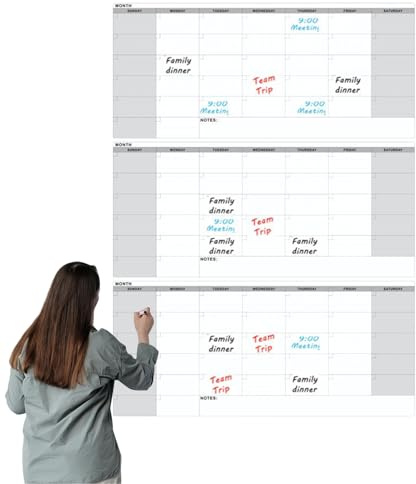 Dry Erase Calendar - Large Whiteboard Erasable 3 Months | Reusable Wall Planner for Office Kitchen Study Fridge Classroom and Glass