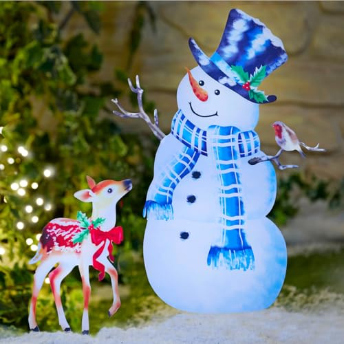 3 Pagen® Gartendeko Weihnachten – Gartenstecker Schneemann & Hirsch 2er-Set – stimmungsvolle Weihnachtsdeko – Zauberhafte Wintermotive für draußen – Einfach in Beet oder Rasen stecken – Höhe 65 cm