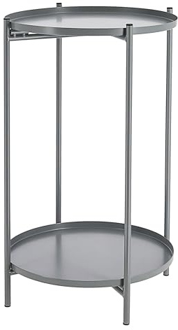 Cepewa Beistelltisch 'Double' grau | Eisen 28x48cm 2 Ablagen | Metallgestell rund Industriedesign | Tisch Couchtisch für Wohnzimmertisch (grau)