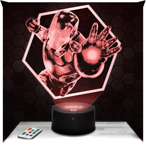 Lampephoto.fr - Iron M. Géométrique 3D Lampe, Touch Nachtlicht, Superheld Geschenk, 3D Led Illusion Geschenkidee Weihnachten Geburtstag Junge und Mädchen, Dekoration Kinder und Erwachsenenzimmer TOP