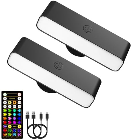 EZVALO Akku Wandleuchte Innen 4000mAh, Timer-Funktion, 360° Drehbar, 16 RGB-Farben, Magnetische Aufladbar Wandleuchten für Schlafzimmer Wohnzimmer (2, Schwarz)