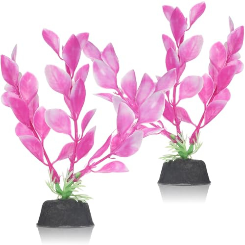 2 Pcs 4 Inch Small Aquarium Plants for Betta Fish Tank, Aquarium Plants Decorations Fish Tanks Plants Leaf Hammock Water Grass Decoration(Pink)