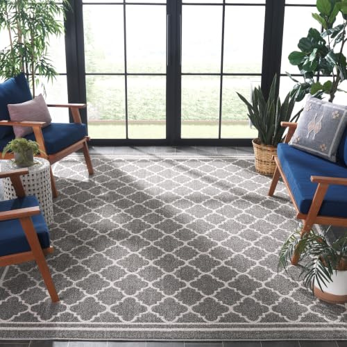 SAFAVIEH Amherst Collection Area Rug - 8' x 10', Dark Grey & Beige, Moroccan Trellis Design, Non-Shedding & Easy Care, Ideal for High Traffic Areas in Living Room, Bedroom (AMT422R)