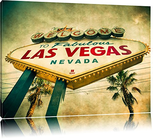 Pixxprint Las Vegas Ortseingangsschild alt, Größe: 120x80cm, Leinwandbild, fertig gespannt, Wandbild, Dekoration, Kunstdruck, kein Poster