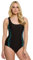Ulla Popken Damen Badeanzug, Pipings, Unterbrustband, Vorderfutter Einteiler, Nachtschwarz, 44 EU