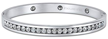 Bling Jewelry Bracelet jonc empilable en acier inoxydable ton argent avec zircon cubique blanc serti en rail pour femmes, bals de promo, mariages.