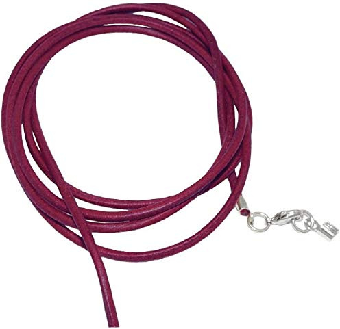 Lederkette Fuchsia Beere 2 mm, 100 cm kürzbar, Karabinerschließe, Unisex | Echtleder, weich, für Anhänger, DIY-Schmuck, Damen & Herren, stabile Schließe