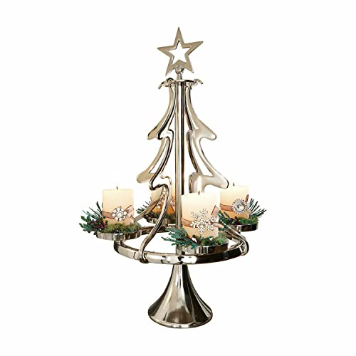 Loberon Adventskranzständer Gaetana, Silber | Festlicher Chic, Tannenbaum-Form, für Stumpenkerzen, Adventsdekoration, Advent, Weihnachten, Weihnachtsdeko, Aluminium