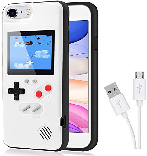 DIKKAR Game Console Case for iPhone, Retro Protective Cover Self-Powered Case with 36 Small Games,Full Color Display,Video Game Case for iPhone 6/6s/7/8 (White)