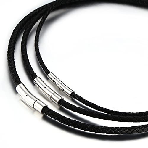 Cupimatch Leder Halskette 3er Set: Gothic Schwarze Lederkette in 3 Längen 45/50/55cm mit Edelstahl Verschluss Einfaches 5mm Breite Geflochtenes Halsband DIY Anhänger Schmuck Geschenk für Damen Herren