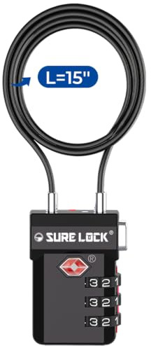 SURE LOCK TSA Compatible Travel Luggage Locks, Inspection Indicator, Easy Read Dials (Extra Long Cable)