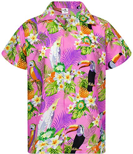 King Kameha Funky Chemise-Hawaienne, Manche-Courte, Parrot-Cockatoo, Rose-Clair, M