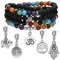 Jovivi Chapelet Bracelet 108 Perles Mala 7 Pierre Chakras Naturelle Lave avec 5 Pendentifs Arbre de Vie Lotus Éléphant Yoga Om Perles d'Energie Pierre Précieuse Tibétain Bouddhiste Unisexe