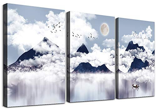 3-teiliges gerahmtes Leinwandbild für Wohnzimmer, Badezimmer, Wanddekoration, abstraktes Berg, Leinwandbild, moderne Küche, Schlafzimmer, Dekoration, schwarz-weiß, Landschaftsgemälde für Hauswände.