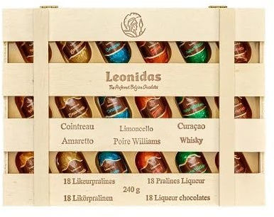 Leonidas Pure Dark Belgian Chocolate Liquors Crate (18 pcs) – Luxury Assortment of Cointreau, Amaretto, Limoncello, Poire Williams, Curaçao & Whisky | Premium Belgian Chocolatier Gift Selection