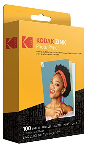 Kodak Papier Photo Zink Premium 2x3 Pouces (100 Feuilles) Compatible avec Les appareils Photo et imprimantes Kodak PRINTOMATIC, Kodak Smile et Step