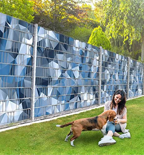 MyMaxxi Infinity Zaunsichtschutz | Cammo Blau Motiv 9 Streifen | Sichtschutzstreifen für Doppelstabmattenzaun | Windschutz Sonnenschutz Blickdicht | Sichtschutz Garten | Plane Sichtschutz