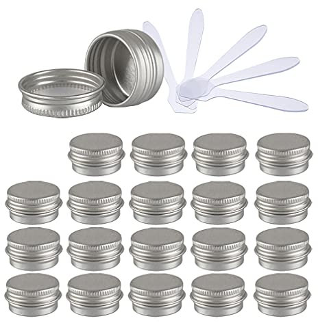ZEOABSY Pack of 96, Empty 5ml Silver Aluminium Tins with Screw Lids Round Cosmetics Containers Pots Storage Jars for Lip Balm DIY Candle Salve Powder Crafts with 12 Spatula