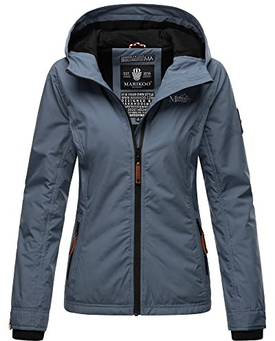 MARIKOO Damen Übergangsjacke Outdoor Windbreaker Regenjacke Fleece Jacke Gefüttert Kapuze XS - XXL BROMBEERE (DE/NL/SE/PL, Alphanumerisch, XS, Regular, Regular, Dusty Blue)