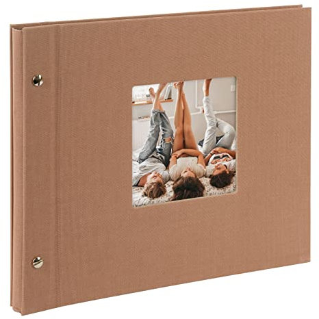 goldbuch 26 819 Schraubalbum Bella Vista Haselnuss, Fotobuch 30 x 25 x 2 cm, Foto Album 40 weiße Seiten, Bilderalbum Einband Leinen, Photoalbum mit Fensterausschnitt, Photo Buch Haselnuss-Braun
