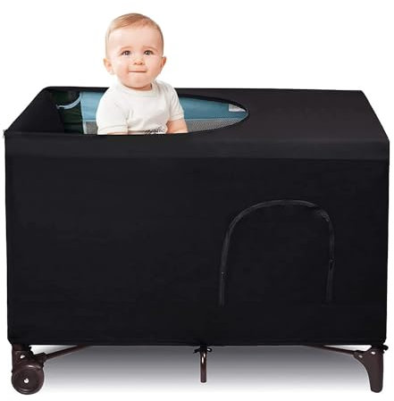 Pack N Play – Auvent occultant portable en filet de voyage et pare-soleil pour berceaux de voyage, intérieur et extérieur, sécurité du sommeil des enfants (noir)