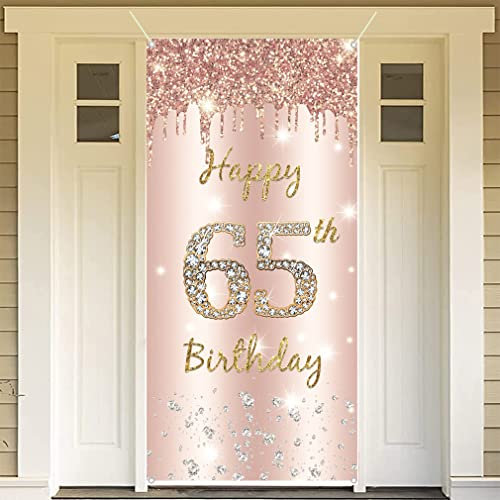 65. Geburtstag Frauen Deko, Happy 65 Birthday Roségold Stoff Schild Plakat Türdekoration, 65. Geburtstag Hintergrund Banner Frau, Geburtstagsfeier Willkommensschild
