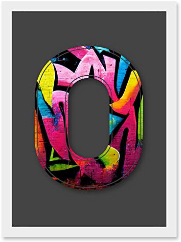 Wee Blue Coo Letter O Fluorescent Abstract Tagging Decorative Graffiti Mural Alphabet Initial Stencil Artwork Framed Wall Art Print A4