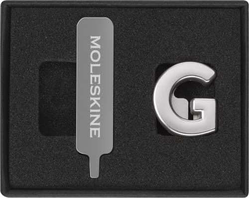 Moleskine-Anstecknadel für Notizbuch oder Agenda, Buchstabe G, Buchstaben-Anstecknadel, Personalisiere den Verschluss mit einem Gummiband, Personalisierte Geschenkideen, Silberfarbe