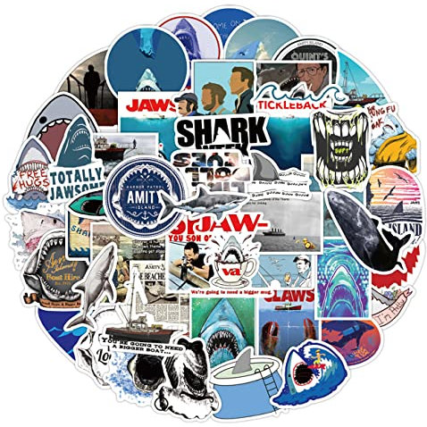 POPNWOW Hai Aufkleber 50 Stück Set, Wasserdicht Vinyl Jaws Shark Stickers für Reisekoffer Gepäck Laptop Wasserflasche Pad Handy Fahrrad Skateboard Helme Gitarre