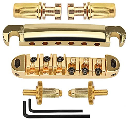 1 6 Strings Guitar Tune-O- Bridge and Tailpiece with Posts for SG LP Electric Guitar,Gold
