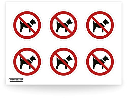Set of 6 No dogs Prohibition Safety Signs, 56mm Waterproof Indoor/Outdoor Stickers, Office, Warehouse, Site Safety Signs