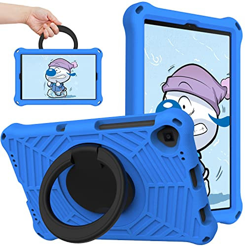 Funda para tablet Lenovo Tab K10 10.3 (TB-X6C6F TB-X6C6X TB-X6C6NBF) apta para niños, mango giratorio de 360° para colgar, a prueba de golpes, espuma EVA, funda ligera con patrón de telaraña, azul