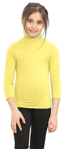 Hamishkane Kids Plain Pastel T-Shirt High Polo Neck Girls Boys Stretchy Casual Long Sleeve Tee Top Yellow