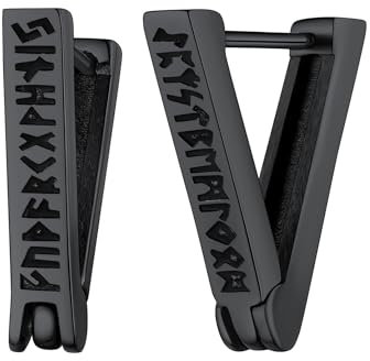 FaithHeart Schwarz Creolen Ohrstecker, Punk Herren Ohrringe Wikinger Rune Ohrschmuck mit Geschenkebox für Geburtstag Vatertag